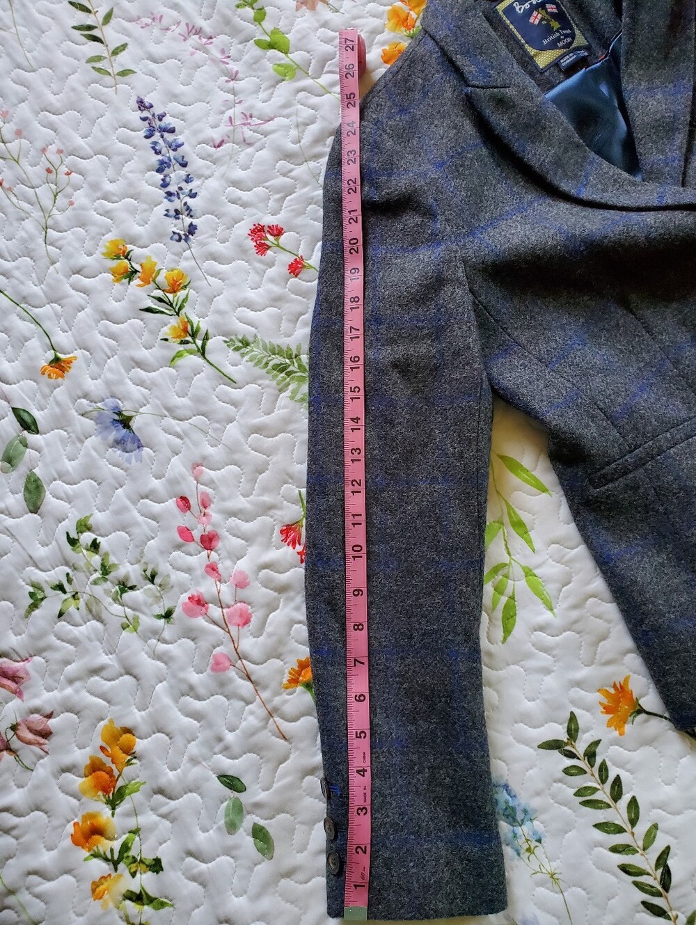 Boden Women's Tweed Blazer Gray & Blue Windowpane, Size 10R - Picture 7 of 15